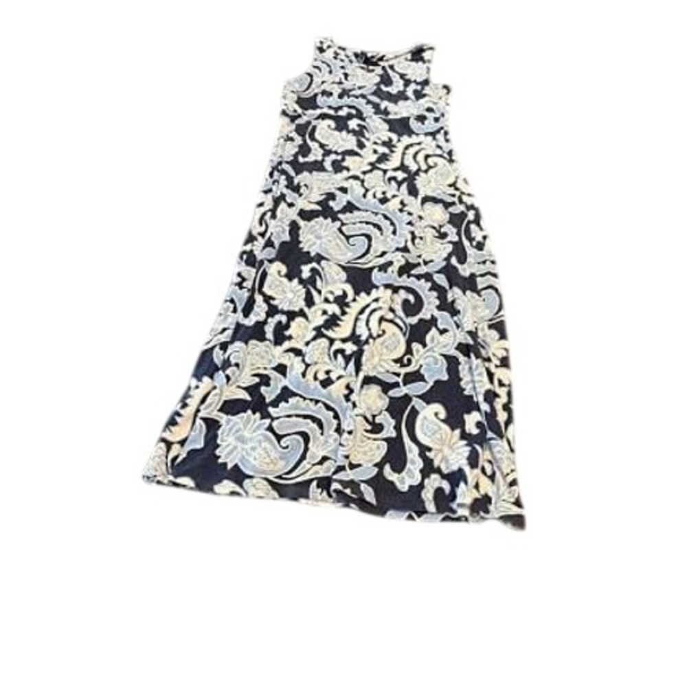 Talbots Navy Blue Paisley Floral Keyhole Back Sleeveless Maxi Dress Large - Picture 11 of 11